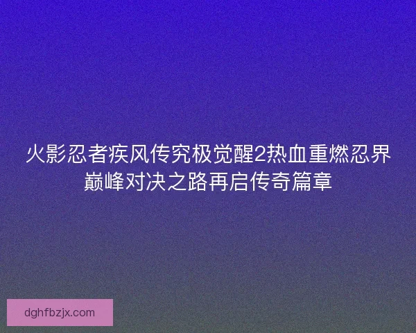 火影忍者疾风传究极觉醒2热血重燃忍界巅峰对决之路再启传奇篇章